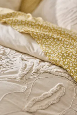 Malia Floral Candlewick Double Duvet Cover - White, Cotton product