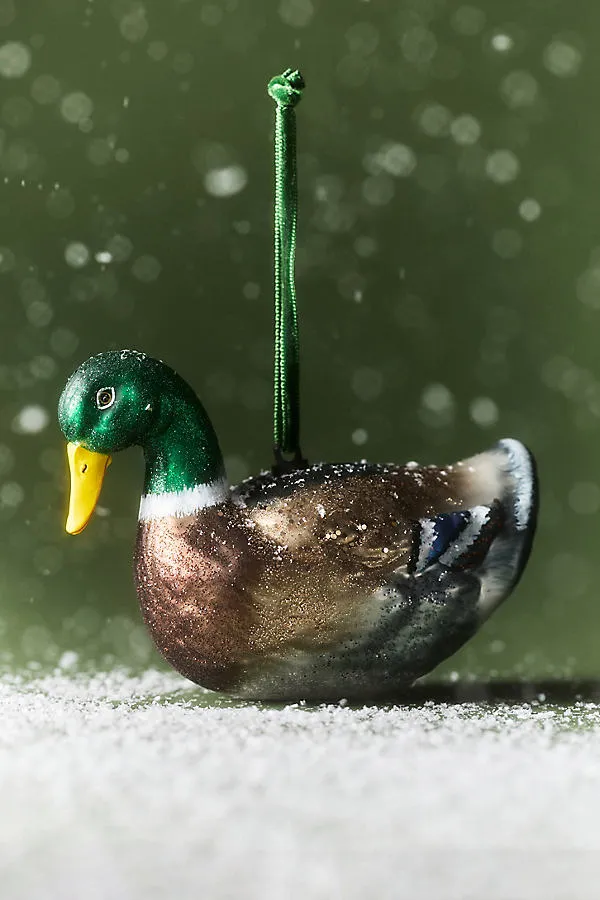 Mallard Duck Glass Ornament - Green by Anthropologie