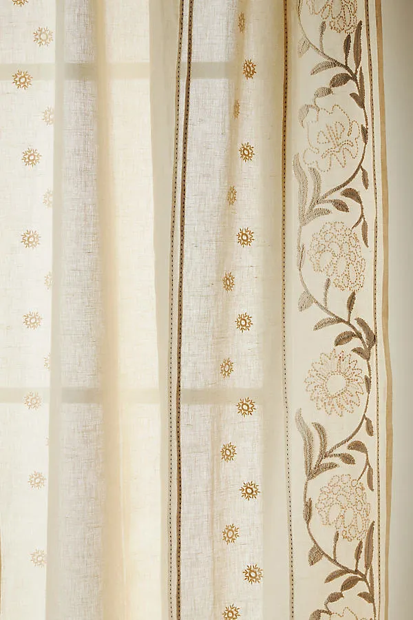 Manette Floral Embroidered Curtain - Beige, Polyester/Cotton/Linen product