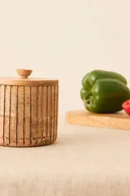 Mango Wood Lidded Jars Set of 2 - Brown, Mango Wood product