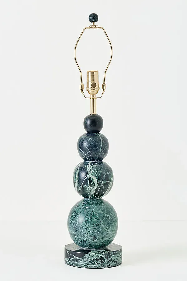 Marble Bobbin Table Lamp Base - Green, Marble by Anthropologie