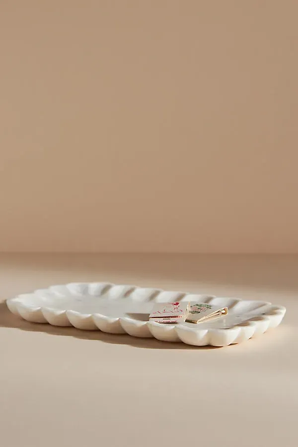 Marble Scalloped Tray - White, Marble by Anthropologie
