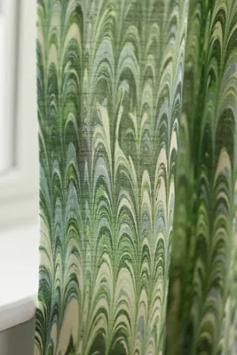 Marbled Print Woven Curtain - Green, Cotton by Anthropologie, alternate view
