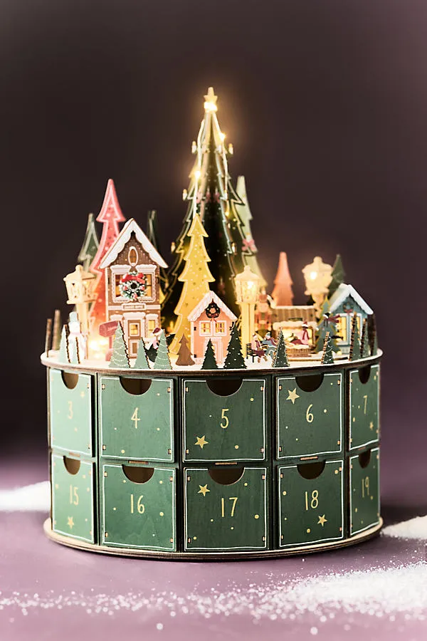Maren Baxter Light-Up Wooden Advent Calendar - Green by Anthropologie