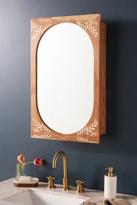 Marta Acacia Wood Mirrored Wall Cabinet - Beige by Anthropologie, image 2
