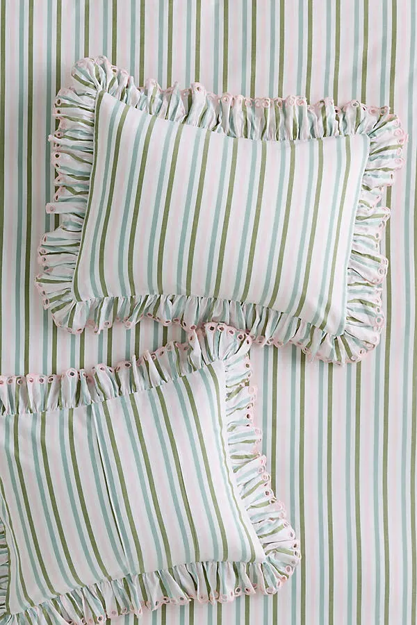 Martha Striped Ruffle Edge Pillowcases, Set of 2 - Cotton product