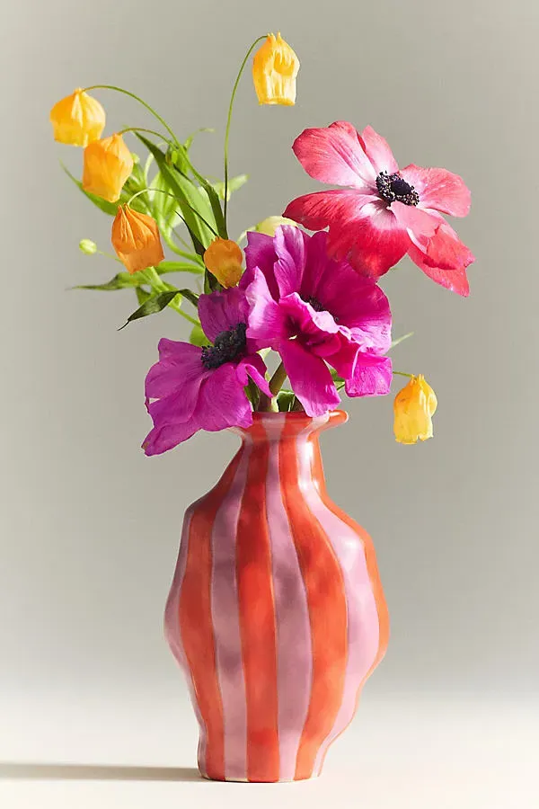 Maya Eline Leroy Striped Ceramic Vase - Red, Stoneware by Anthropologie