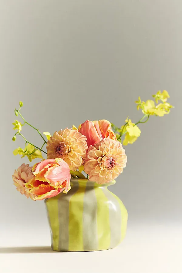 Maya Eline Leroy Striped Ceramic Vase - Yellow, Stoneware by Anthropologie