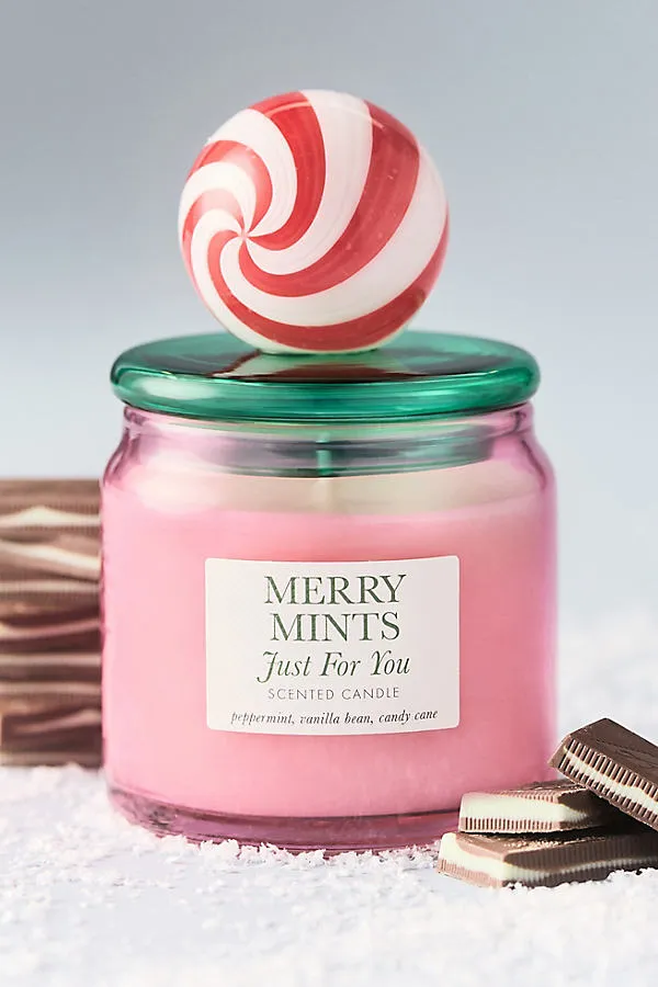 Merry Mints Peppermint Stick Lidded Glass Candle - Red by Anthropologie