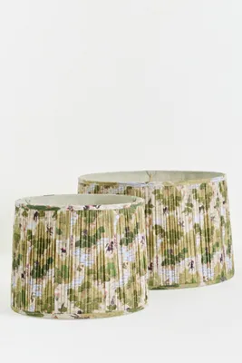 Merve Kahraman Ruched Printed Drum Lamp Shade - Green, Cotton alternate view