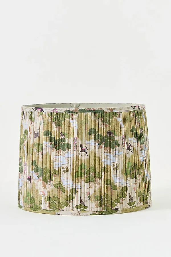 Merve Kahraman Ruched Printed Drum Lamp Shade - Green, Cotton product