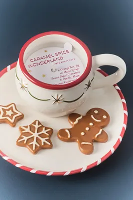 Milk & Cookies Caramel Spice Wonderland Ceramic Candle - White by Anthropologie, alternate view