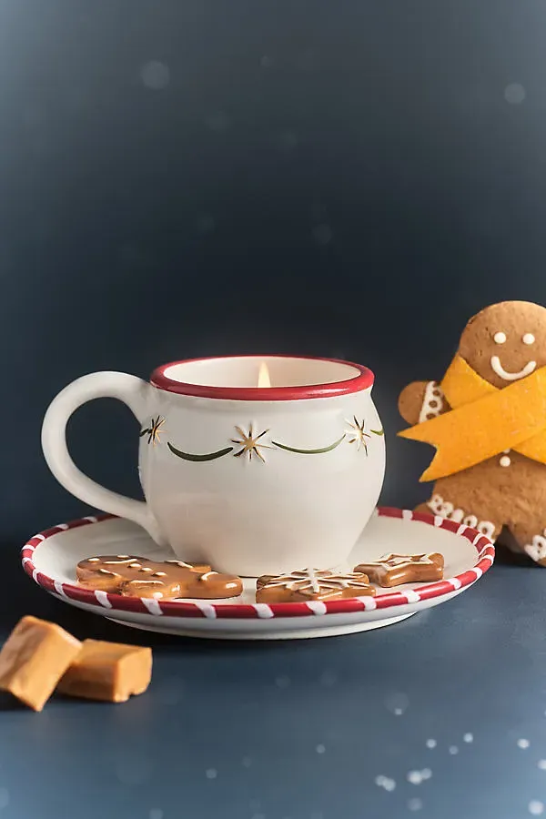 Milk & Cookies Caramel Spice Wonderland Ceramic Candle - White by Anthropologie