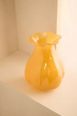 Milky Glass Vase with Waved Rim - Orange product