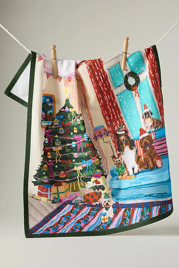 Millie Cotton Illustrated Christmas Tea Towel by Anthropologie