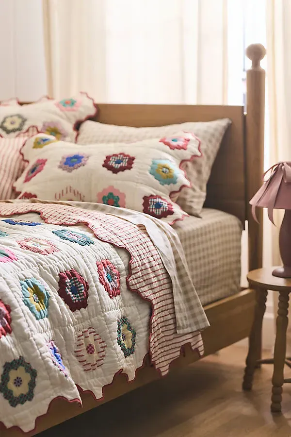 Millie Queen Geo Shaped Edge Quilt - Cotton by Anthropologie