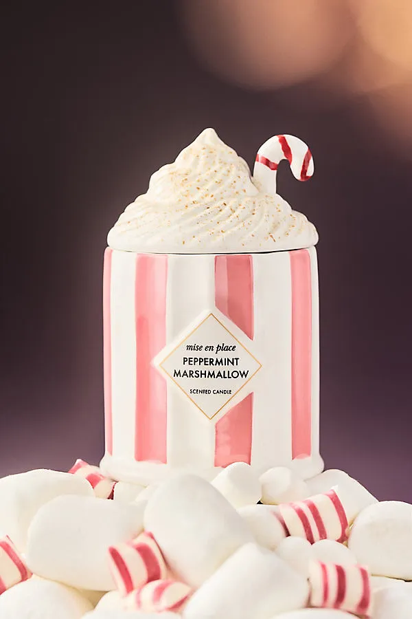 mise en place Gourmand Peppermint Marshmallow Ceramic Candle - Blue by Anthropologie