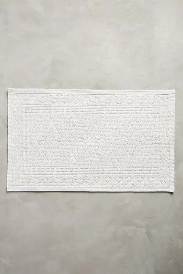 Misona Small Bath Mat - White, Stonewashed Cotton by Anthropologie