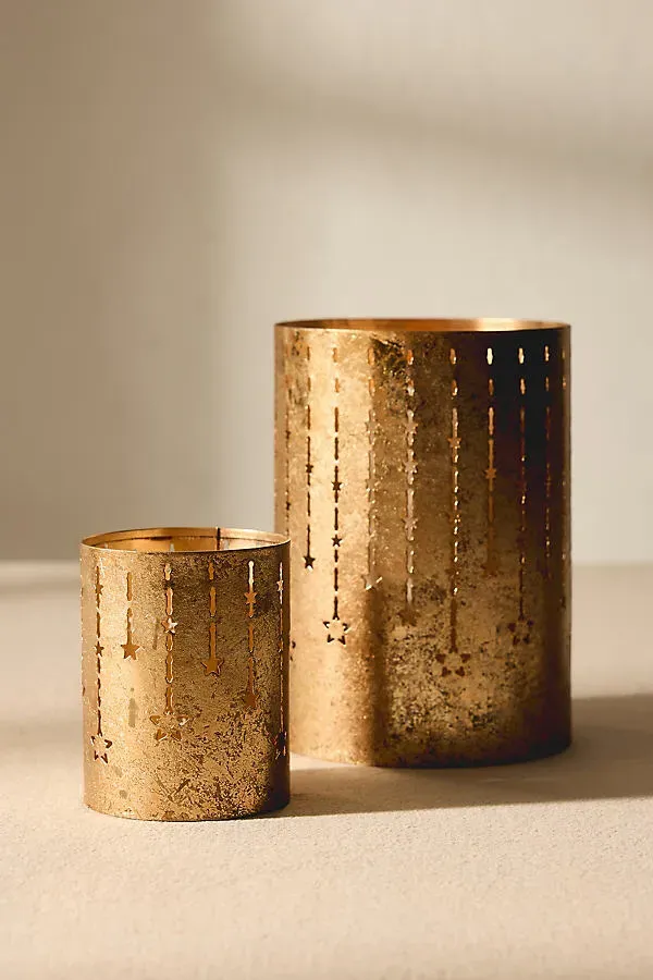 Mista Star Motif Votive Set of 2 - Gold, Metal by Anthropologie