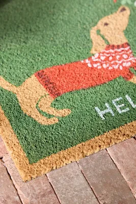 Mistletoe Dachshund Coir Printed Doormat - Green by Anthropologie, alternate view