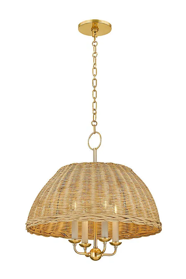 Mitzi Arwen 4-Light Pendant with Rattan Shade - Aged Brass product