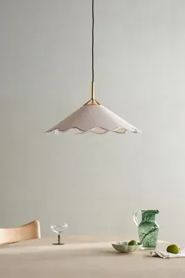 Mitzi Sodsai Scalloped Fabric Shade Pendant - Beige, Linen product
