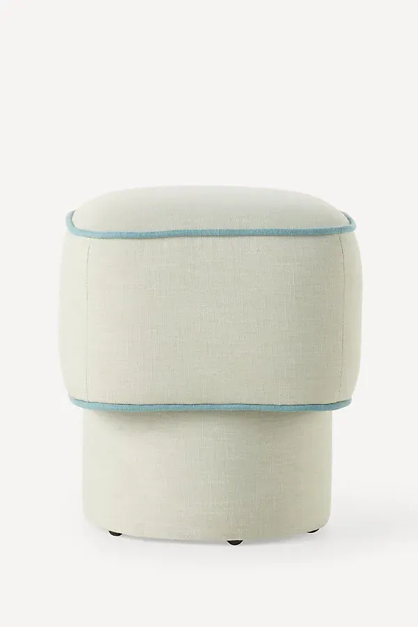 Modella Cylindrical Ottoman - Blue, Linen by Anthropologie
