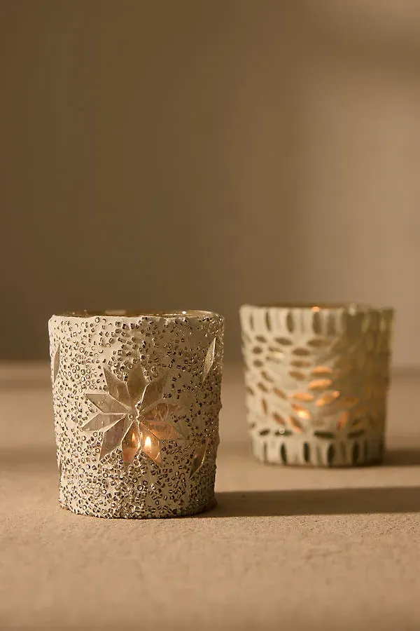 Myr Glass Tealight Holder Set of 2 - White by Anthropologie