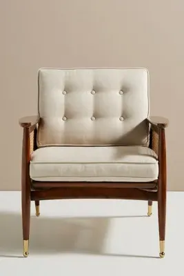 Nadia Caned Accent Chair - Beige, Linen product