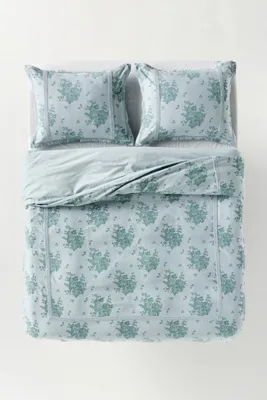 Nadia Floral Embellished Double Duvet Cover - Blue, Cotton product