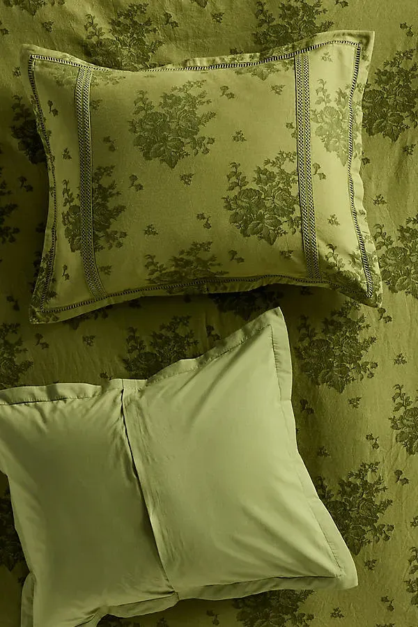 Nadia Floral Embellished Pillow Shams Set of 2 - Green, Cotton product