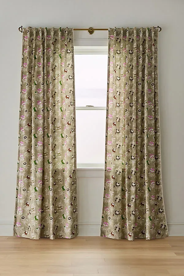 Nani Floral Printed Curtain - Beige, Cotton/Rayon Velvet product