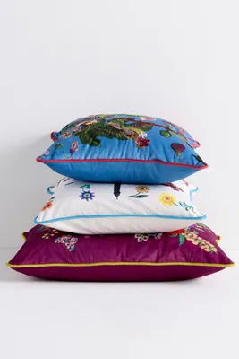 Nathalie Lete Embroidered Velvet Cushion - Blue, Polyester alternate view