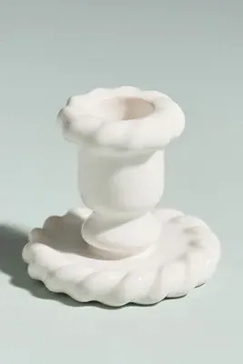 Nellie Candle Holder - White, Stoneware by Anthropologie, image 2