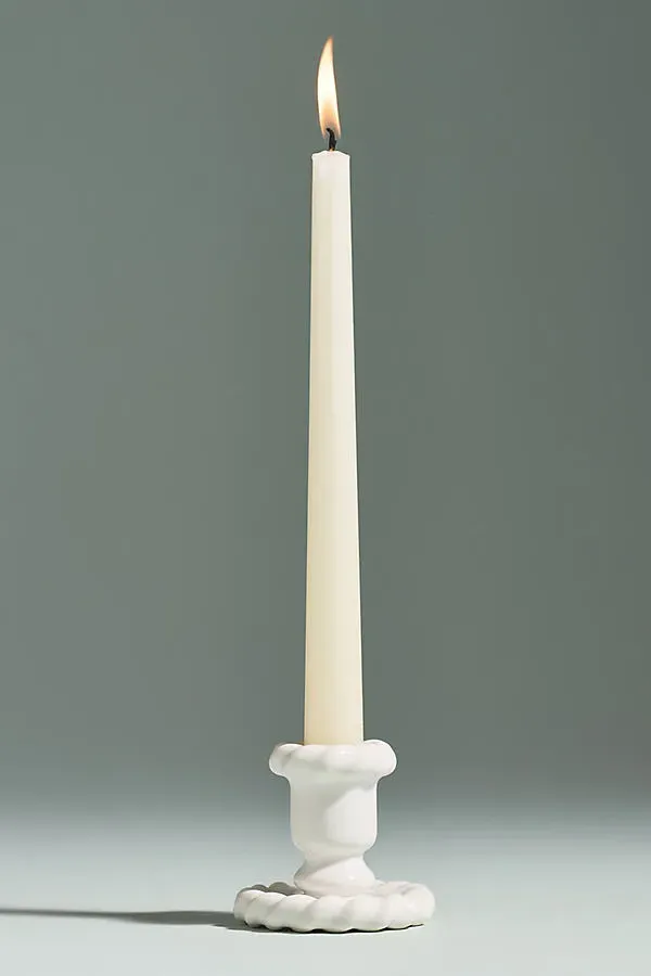 Nellie Candle Holder - White, Stoneware by Anthropologie