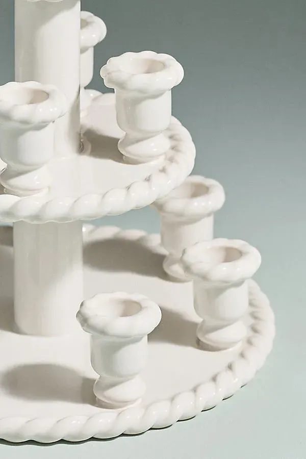 Nellie Multi-Tier Candelabra - White, Stoneware by Anthropologie, alternate view