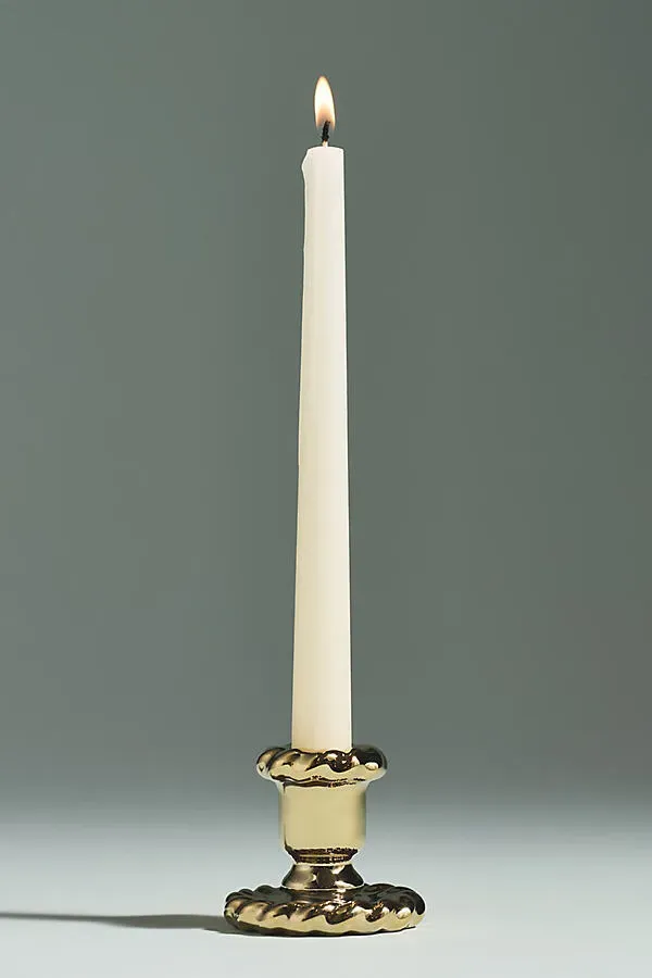 Nellie Taper Candle Holder - Gold, Stoneware by Anthropologie