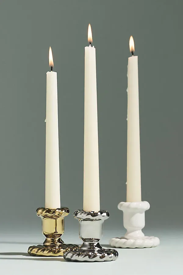 Nellie Taper Candle Holder - Ivory, Stoneware by Anthropologie