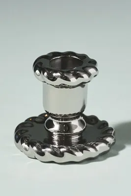 Nellie Taper Candle Holder - Silver, Stoneware by Anthropologie, alternate view