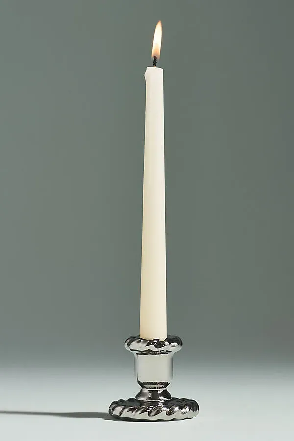 Nellie Taper Candle Holder - Silver, Stoneware by Anthropologie