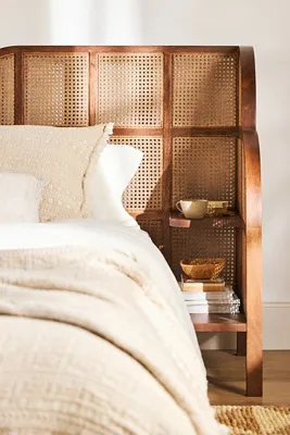 Nest Queen Size Bed Frame with Shelving - Beige, Rattan product