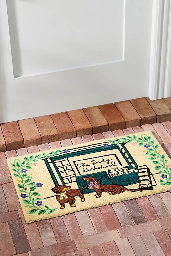 News Stand Dachshund Coir Printed Doormat - White product