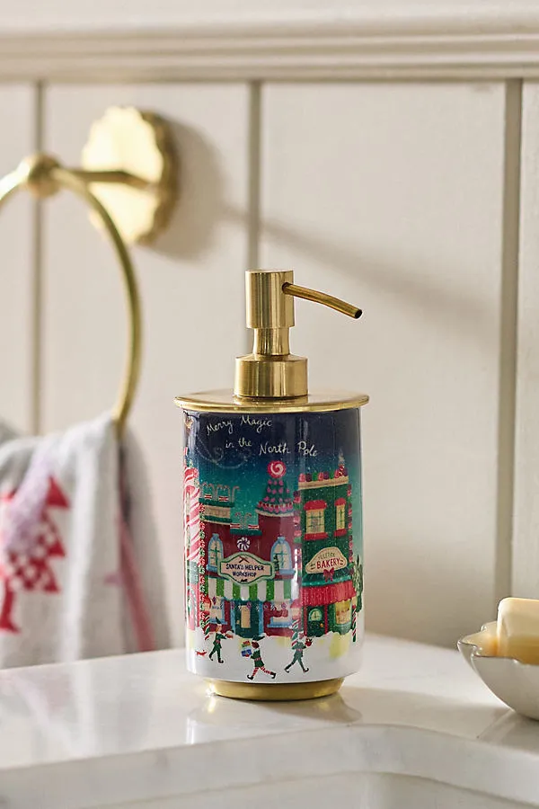 North Pole Printed Pattern Metal Soap Dispenser - Blue by Anthropologie