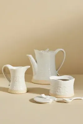 Old Havana Creamer - White, Stoneware by Anthropologie, image 2