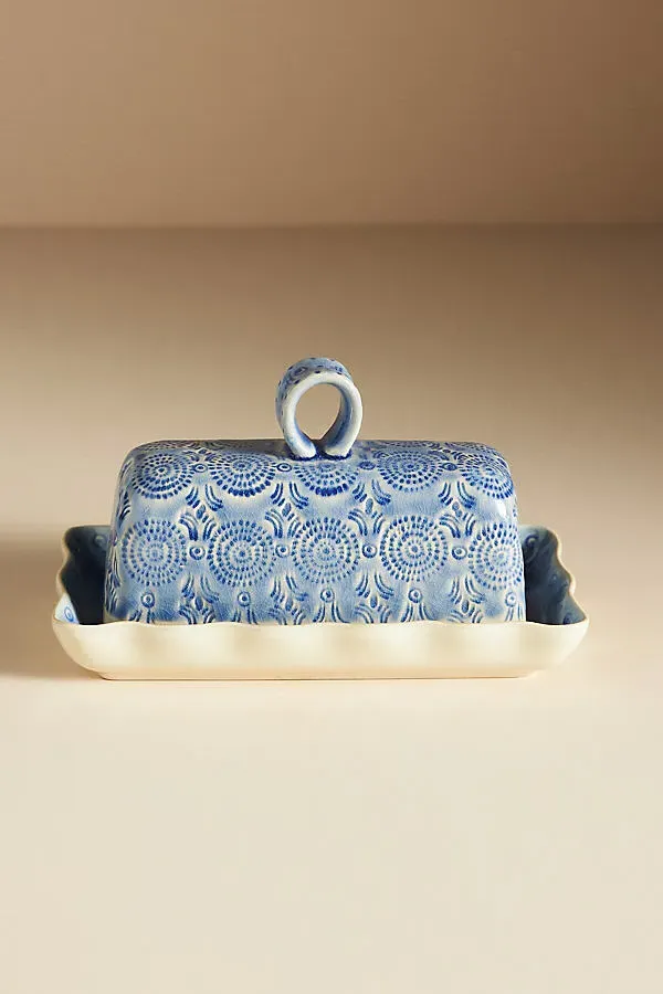 Old Havana Portuguese Stoneware Butter Dish - Blue by Anthropologie