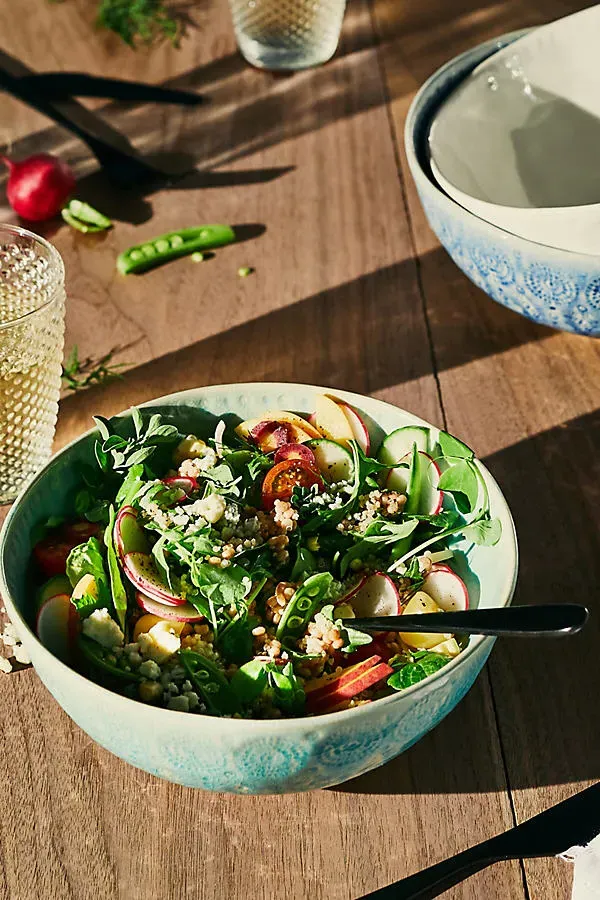 Old Havana Portuguese Stoneware Salad Bowl - Green by Anthropologie