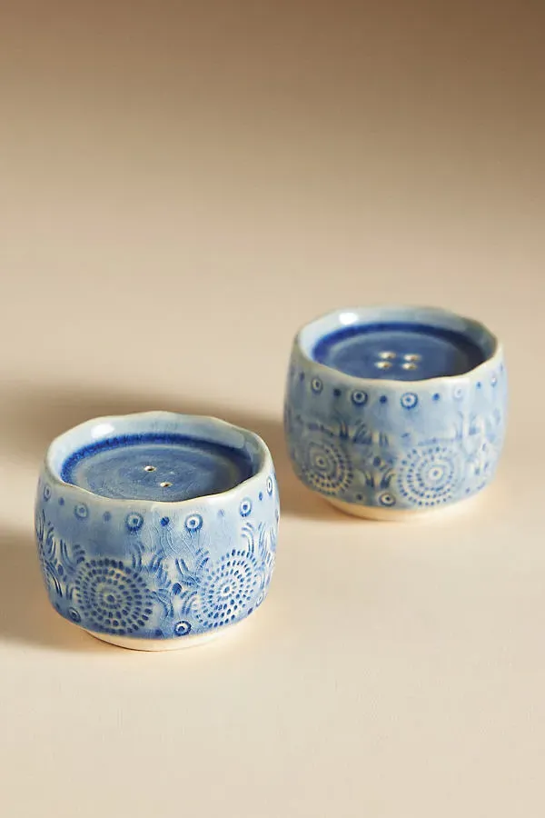 Old Havana Salt & Pepper Shakers - Blue, Stoneware by Anthropologie