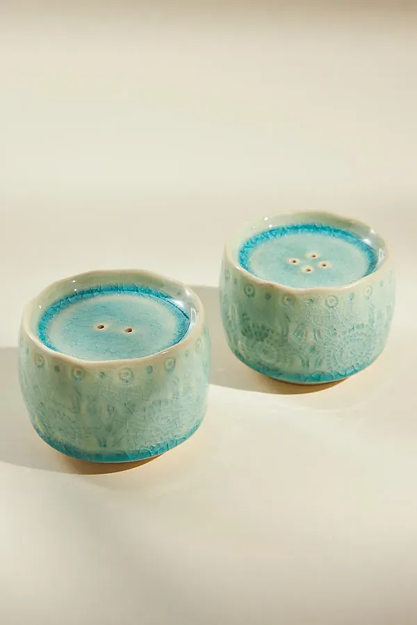 Old Havana Salt & Pepper Shakers - Mint, Stoneware by Anthropologie