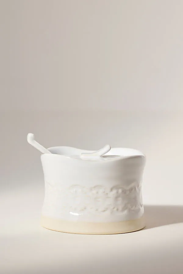 Old Havana Sugar Bowl - White, Stoneware by Anthropologie