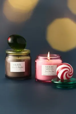 Olive You Is Lidded Glass Candle - Green, Cotton by Anthropologie, alternate view